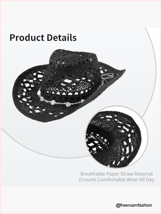 Handmade Floral Paper Straw Cowboy Hat - Breathable, Shapeable Brim, 22-23.2 in main image 4